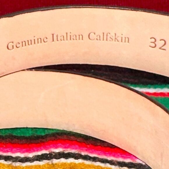 Genuine calfskin cognac leather belt with three-piece silver trim NWOT sz 32 - Picture 5 of 6